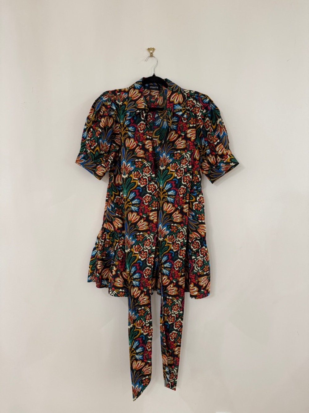 Etiquette Clothiers Multicolor Floral Button-Up Tunic with Tie